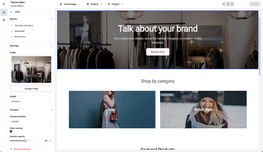 The Visual Editor section configuration panel