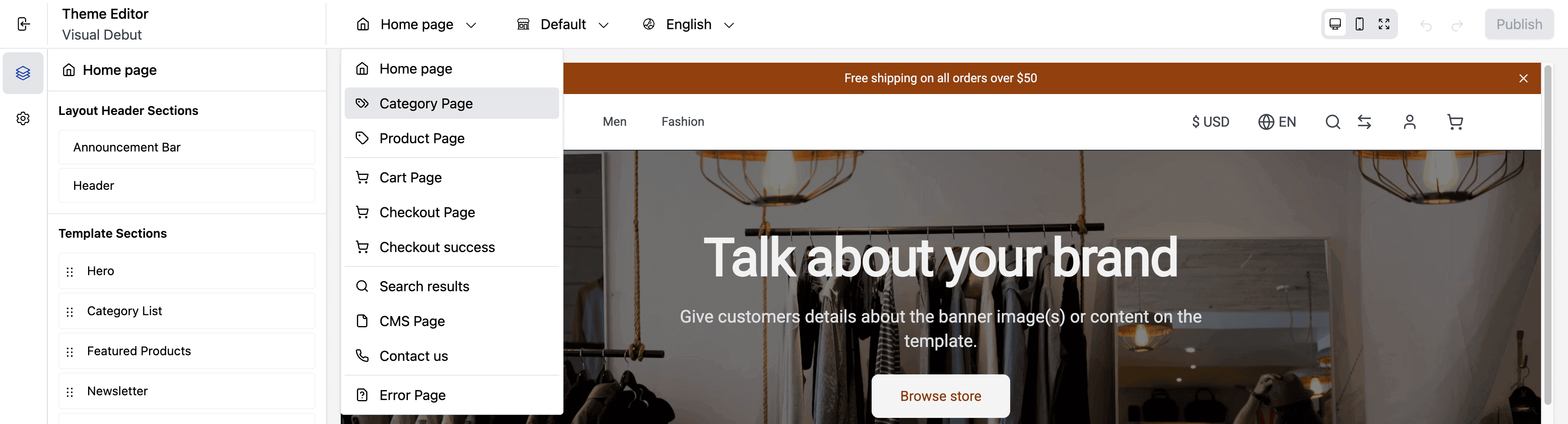 The Visual Editor page swicther screenshot