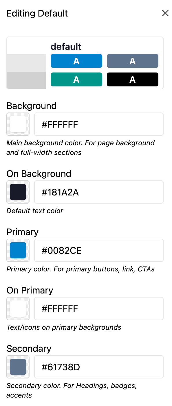 Edit color scheme setting type preview
